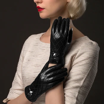 BOOUNI din Piele Mănuși de Moda pentru Femei Carouri Real Mănușă de piele de Oaie de Iarna Cald Îngroșa Cinci Degete Mănuși de Conducere NW691