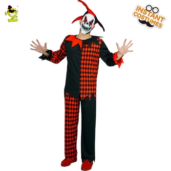 Bărbați Criminal Cosplay Costum de Clovn Halloween, Carnaval, Petrecere Black &Red Costum Înfricoșător Masca Rol Joaca Clovn Ucigas Costume Petrecere