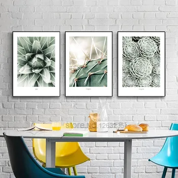 Cactus Ghivece Cu Plante Verzi Frunze De Arta De Perete Panza Pictura Cuadros Nordic Imagine Poster Poze De Perete Pentru Camera De Zi Neînrămate