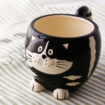 Cafea ceai, cani ceramice 3D de Desene animate pisica bufnita lapte cana decor acasă ambarcațiuni sala de nunta decor portelan figurina animal Mare cupa