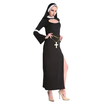 Calugarita Costum Halloween Femei De Lux Sexy Biserica Neagră Sora Deghizare Petrecere Cosplay Rochie Fantezie Performanță Etapă De Îmbrăcăminte