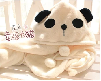 Candice guo moale mare ochi de panda alb acasă jucărie de pluș restul pătură mică mantie șal coral fleece cald copiii cadou 1 buc