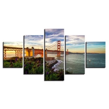 Canvas Abstract Decorațiuni Populare De Arta De Perete 5 Panoul De Podul Golden Gate Cadru Picturi Moderne Modulare Poze