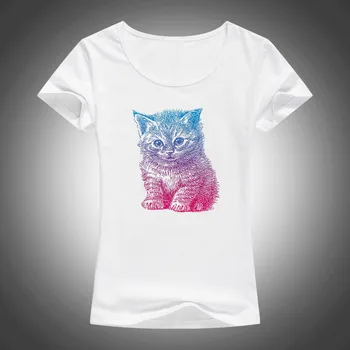 Cat Tricou Femei 2017 Blusa Moda de Vara Lycra cu Bumbac de Imprimare O-Gat Maneci Scurte T-shirt Topuri Tricou F63