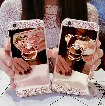 Caz de telefon Pentru Samsung galaxy S5 Silicon cazul Capac Caz nou de lux Stras inel de Suport oglinda TPU Moale Pentru Samsung S4 S3