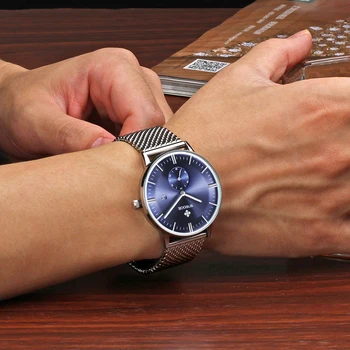 Ceasuri barbati Brand WWOOR Cuarț Ceas pentru Bărbați Argint Plasă de Oțel Curea Casual Sport Încheietura ceas ultra Data Ceas Masculin rezistent la apa
