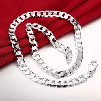 Clasic argint 925 bijuterii barbati 8 mm parte plat colier de 20 de inch geometrice DIY colier accesorii transport Gratuit