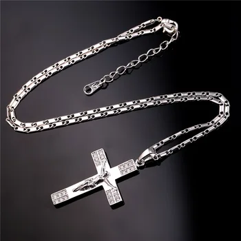 Collare INRI Crucifix Cross Pandantiv de Aur/Argint Culoare Cristal Zirconia Colier Femei Cadou de Crăciun pentru Bărbați Religioase Bijuterii P922