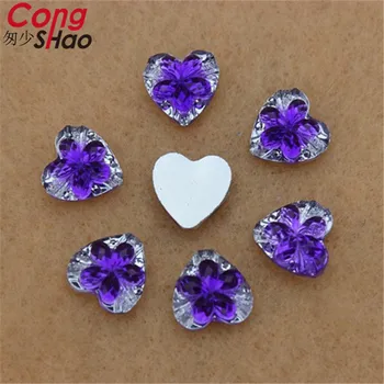 Cong Shao 100buc 10mm Dual Rasina de culoare stras de Cristal tăiați Forma de Inima flori flatback pentru costum Butonul DIY CS257