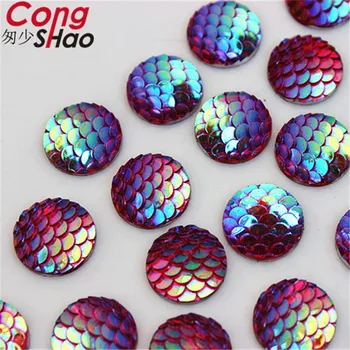Cong Shao 200Pcs 12mm AB Rotunde Colorate flatback solzi de Pește cristale și pietre de Rășină Stras trim costum Butonul CS623