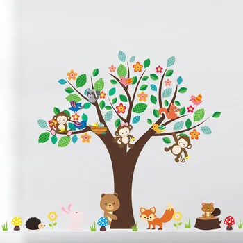 Copac Mare Autocolante De Perete Animale Maimuta Poartă Zoo Pepinieră Decorative De Perete Decalcomanii De Vinil Rezistent La Apa Camera Copii Autocolant