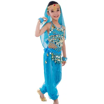 Copii Costume de Burtă de Dans pentru Copii, Dans din Buric Set de Fete de la Bollywood Indian Performanță Haine Manual 6 Culori