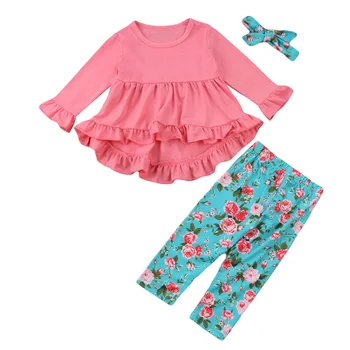 Copii Pentru Copii Fete De 3 Pc-Uri Florale, Costume De Haine Fetita Tricou Topuri Rochie+Pantaloni Lungi Headband Set Haine