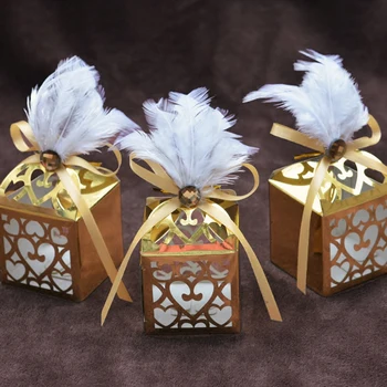 Creative Europene pesonality nunta tubulare cutii de bomboane cu laser sculptură pene de aur Favoruri de partid Cadouri irizate hârtie cutie de Bomboane