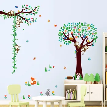 Creative Home Decor Avion Autocolante De Perete Verde Copac Maimuță Înălțime De Conducător Sticker Pentru Camera Copiilor Artă Murală Decalcomanii Tapet