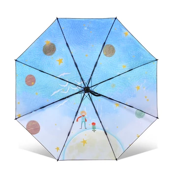 Creative Umbrelă De Soare Micul Prinț Femei Lady Ploaie Umbrela Sunny 3 Pliere 8 Coaste Parasolar Rezistent La Vânt Cadru Paraplu