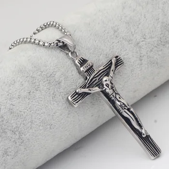 Cruce Colier INRI Crucifix Isus Bucată Pandantiv din Otel Inoxidabil Barbati Lanț Catolică Bijuterii Cadouri de Craciun