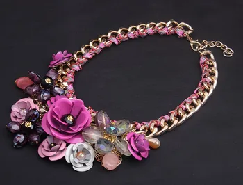 Culoare floare Nouă Declarație de Moda Colier de Cristal Coliere de Epocă Cravată Colier clavicula exagerat de sex feminin accesorii