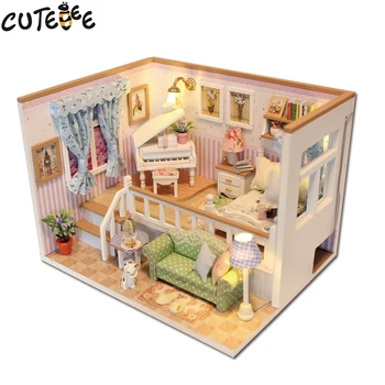 CUTEBEE Casă de Păpuși în Miniatură DIY casă de Păpuși, Cu Mobilier din Lemn Casa Stele Cer Jucării Pentru Copii Cadou de Ziua M026