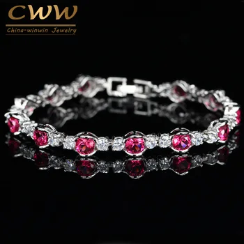 CWWZircons Clasic OL Design Forma Rotunda Cubic Zirconia Cristale Rose Red Tenis de Link-ul Lanț Brățară Pentru Femei CB020