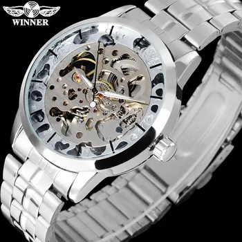 Câștigătorul Bărbați Ceasuri mecanice de Afaceri de Moda Automate Analogice Rochie din Otel Inoxidabil Bratara Brand Ceas de mână de Culoare argint