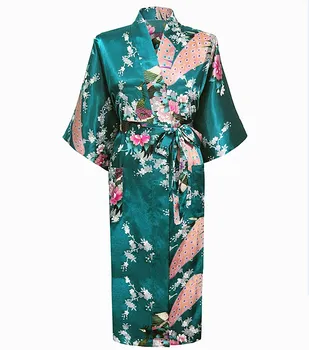 De Brand Nou Verde Haină Lungă din Satin Raionul Halat de baie cămașă de noapte Pentru Femei, Kimono Sleepwear Flori Plus Marimea S M L XL XXL XXXL-O-112