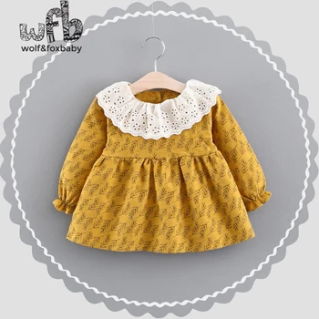 De vânzare cu amănuntul 0-3 ani, copii fata de lungă mâneci vântului și umiditate: grâu val de imprimare rochie de primavara-toamna
