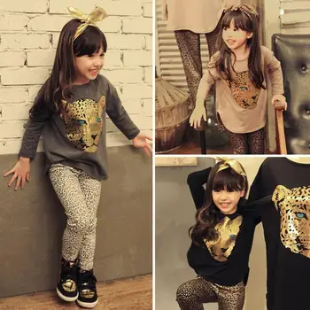 De vânzare cu amănuntul Fete Noi Seturi de Îmbrăcăminte pentru Copii Haine pentru Copii Îmbrăcăminte Completă Tricou Maneca Leopard Legging , 2pc Set , 3 Culori