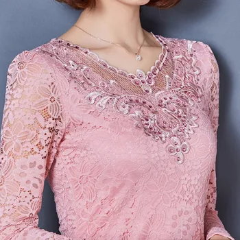 De Vânzare la cald 2017 Nou-veniți cu mâneci Lungi Dantelă Topuri pentru Femei Bluza Solid Gol Elegant pentru Femei Cămăși pentru Femei, Plus Dimensiune Topuri 585D 30