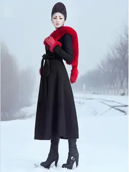 De înaltă calitate nou toamna și iarna Ultra lungă haină de lână femei subțire de cașmir palton de lână