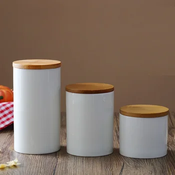 Design Natural Ceramic de Etanșare Vas de Stocare Borcan de Sticla cu Capac de Bambus pentru Bucătărie Alimente de Ceai, Boabe de Cafea și Condimente