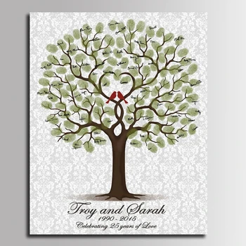 DIY Amprentă digitală Semnătura Copac Panza Pictura Iubit Păsările Aniversare de Nunta, Cadou de Nunta Carte de Oaspeți