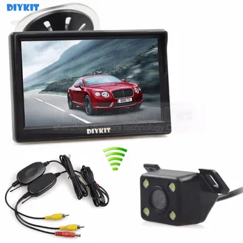 DIYKIT 5 inch LCD Display retrovizoare Monitor Auto + LED-uri de Culoare Viziune de Noapte Camera Auto Wireless, Parcare, Sistem de Securitate Kit