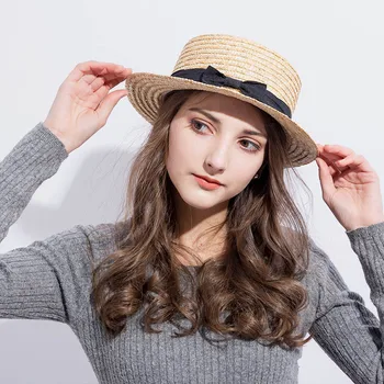 Doamna Luntraș Soare capace Panglică Rotund Plat Top plaja Paie pălărie Panama Bowknot Pălărie, pălării de vară pentru femei pălărie de paie snapback gorras