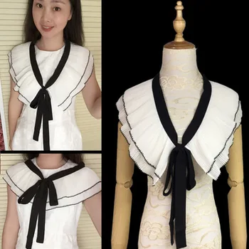 Doamnelor coreeană dantela pietre geometrică colier vesta de sex feminin nou sălbatic alb sifon dublu șal papion femeie mantie tricou
