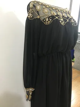 Două culoare grele cu margele formale caftan șifon mâneci lungi rochie caftan femei ștrasuri din mărgele rochie de culoare solidă îmbrăcăminte W106
