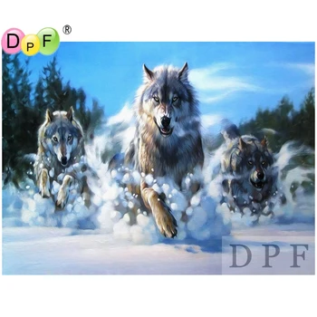 DPF diamant broderie Trei lupi în zăpadă diamant pictura îmbracă diamant mozaic quare lucru manual decor acasă model