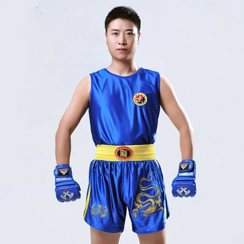 Dragon Broderie Sanda/Wushu/Muay Thai/Boxeo/MMA/Taekwondo/Box Haine Seturi de pantaloni Scurti+Tricou