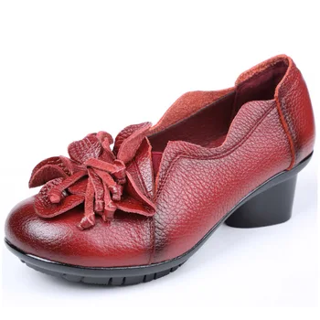 DRKANOL Piele naturala Med Toc Gros Pantofi Femei Alunecare Pe Pantofi Casual Confortabil de Vacă din Piele Pantofi pentru Femei de Dimensiuni Mari 35-42