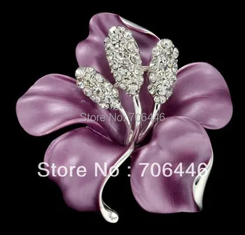 Elegant Argint Placat cu Rodiu Stras de Cristal Diamante de Culoare Lila Narcise Flori Brosa pentru Femei