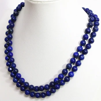 Elegant naturale Egiptene albastru lapis lazuli piatră rotunde margele colier cu lanț lung 8,10,12 mm fashoin bijuterii elegante 36 inch pe B1484