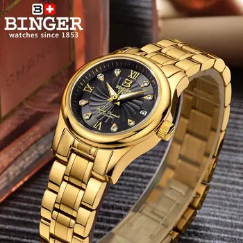 Elveția BINGER ceasuri Femei luxury18K aur ceas Mecanic integral din oțel inoxidabil rezistent la apa Ceasuri de mana B-603L-7