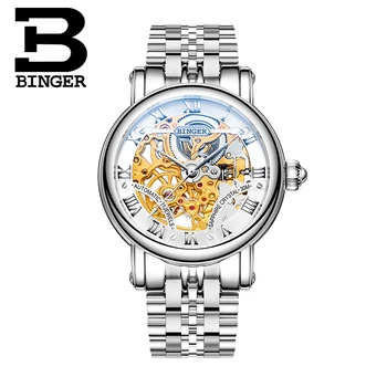 Elveția bărbați de lux watche BINGER marca Gol Afară Mecanice Ceasuri de mana safir complet din oțel inoxidabil B-5066M