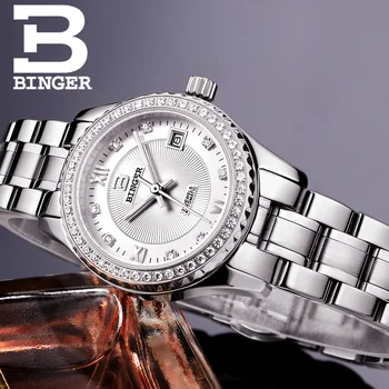 Elveția femei ceasuri de lux, marca BINGER luminos Automatic self-wind Diamant complet din oțel inoxidabil rezistent la apa B1112-4