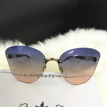 Emosnia 2018 Fără Ramă Cateye Ochelari De Soare Femei De Moda Noua Supradimensionate Ocean Obiectiv Design De Brand Ochelari De Soare Doamnelor Gradient Oculos