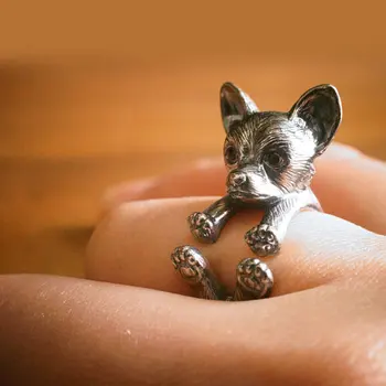 En-Gros De Epocă Reglabil Chihuahua Inel De Înaltă Calitate De Brand Designer Sculptat De Odihnă Negru Bărbați Chihuahua Inele Bijuterii Femei