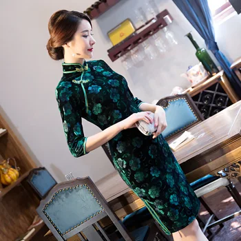 Femei de moda a lui Mini Cheongsam New Sosire Stil Chinezesc Velur Rochie Eleganta Qipao Vestidos Marimea S M L XL XXL XXXL 1Z5849