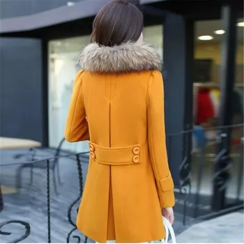 Femei haine noi de moda de iarnă haină de lână lung secțiune mare guler de blană de mari dimensiuni femei solide dublu rânduri outerwea