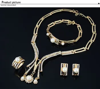 Femei la modă de Nunta Colier African Margele Bijuterii Set aur bijuterii Austria Cristal Cercel de Perla Brățară Set Inel
