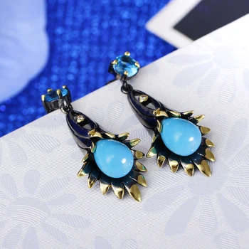 Femei Vintage negru Cercei zircon Cubic albastru stone drop Cercei petrecere moda bijuterii transport gratuit la cumpărături turcia